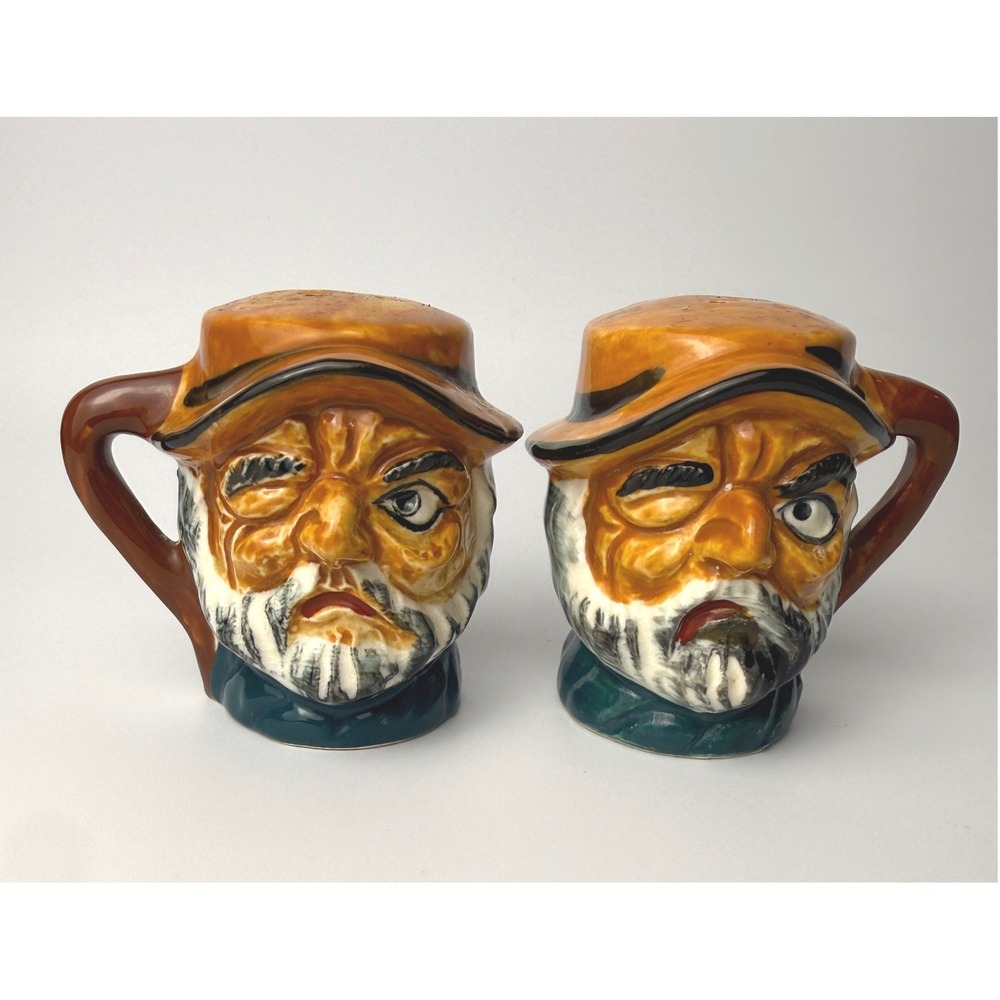Salt & Pepper Shakers Winking Bearded Fisherman Sea Captain Vintage 50s Toby Jug